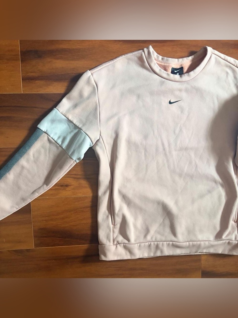 Nike Women's Light Pink Crewneck Sweatshirt with Gray & Black Stripe Accents - Picture 3 of 4